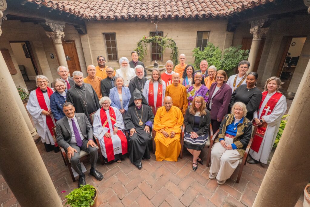 Interfaith and ecumenical leaders gather in the courtyard at St. John’s Cathedral following Bishop Gallardo Lucena’s installation.